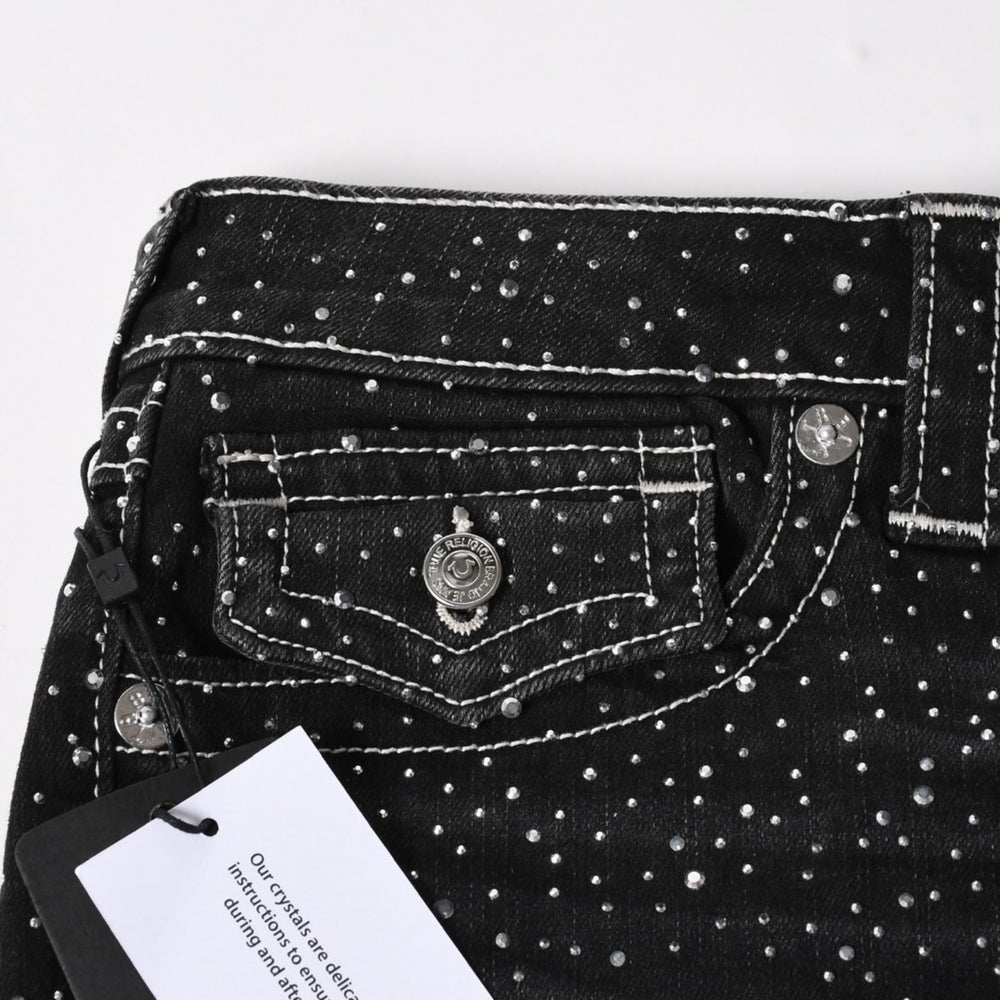 新品未使用 TRUE RELIGION トゥルーレリジョン JOEY Low Rise Cut-Off Short ショーツ コットン ラインストーン ブラック サイズ29 中古 4a005498