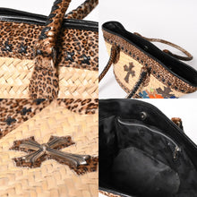 将图片加载到图库查看器，極美品 CHROME HEARTS クロムハーツ セメタリークロス カゴバッグ ショルダーバッグ ストロー ハラコ レザー ベージュ シルバー 中古 4a005597
