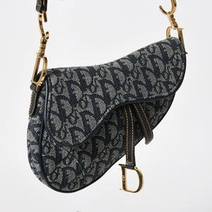 Very Good Condition Christian Dior Mini Saddle Bag Trotter Canvas Leather Navy Used 4a005465