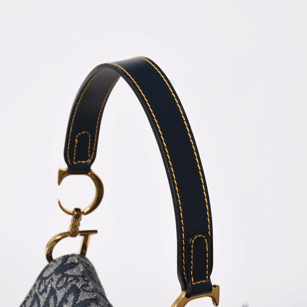極美品 Christian Dior クリスチャンディオール ミニ サドルバッグ トロッター キャンバス レザー ネイビー 中古 4a005465