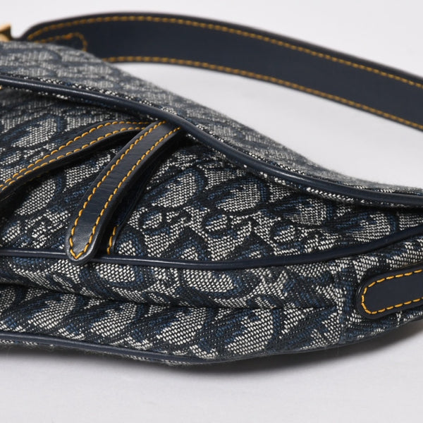 Very Good Condition Christian Dior Mini Saddle Bag Trotter Canvas Leather Navy Used 4a005465