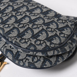 Very Good Condition Christian Dior Mini Saddle Bag Trotter Canvas Leather Navy Used 4a005465