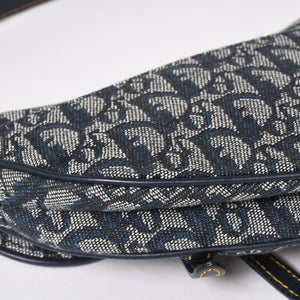 Very Good Condition Christian Dior Mini Saddle Bag Trotter Canvas Leather Navy Used 4a005465