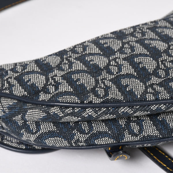 Very Good Condition Christian Dior Mini Saddle Bag Trotter Canvas Leather Navy Used 4a005465