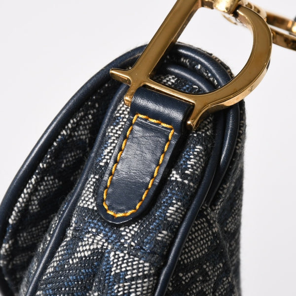 Very Good Condition Christian Dior Mini Saddle Bag Trotter Canvas Leather Navy Used 4a005465