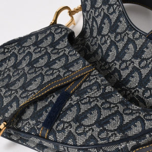 Very Good Condition Christian Dior Mini Saddle Bag Trotter Canvas Leather Navy Used 4a005465