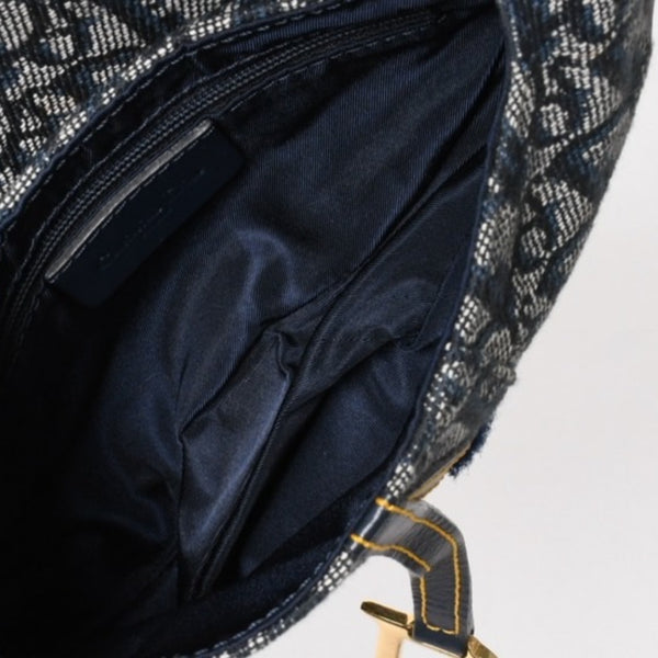 Very Good Condition Christian Dior Mini Saddle Bag Trotter Canvas Leather Navy Used 4a005465