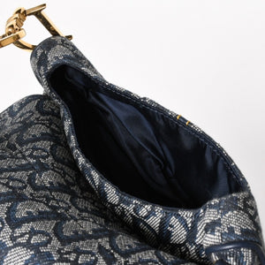 Very Good Condition Christian Dior Mini Saddle Bag Trotter Canvas Leather Navy Used 4a005465