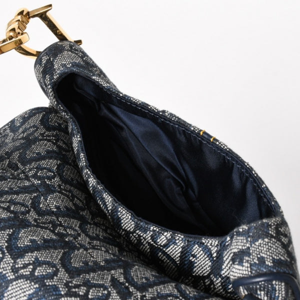 Very Good Condition Christian Dior Mini Saddle Bag Trotter Canvas Leather Navy Used 4a005465