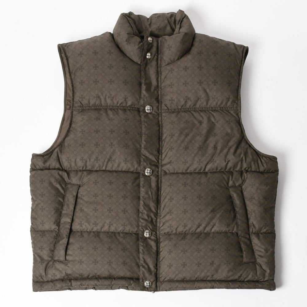 New and unused CHROME HEARTS CH PLUS STIFF DOWN VEST CH Plus Stiff Down Vest Size M Khaki All over pattern Used 4a005510