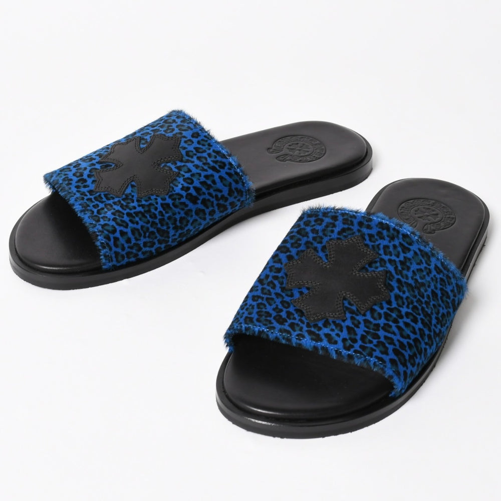 New and unused CHROME HEARTS CH SLIDE CH Plus Patch Harako Sandals Size 42 Miami Limited Blue Cheetah Used 4a005516