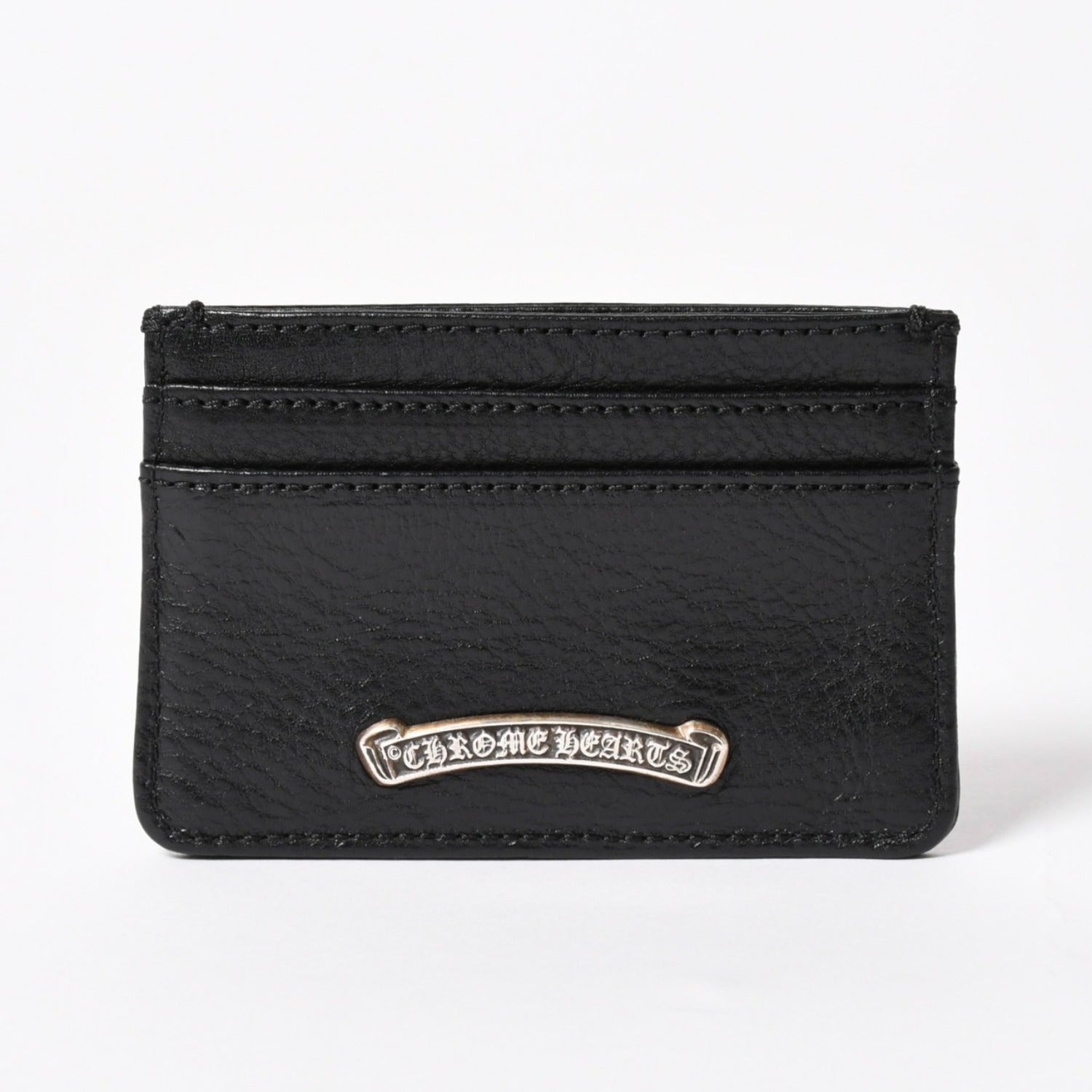 全新未使用CHROME HEARTS 克罗心Scroll Logo 滚边标志卡包黑色皮革925