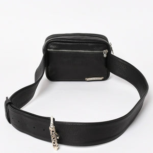 新品未使用 CHROME HEARTS クロムハーツ ボディバッグ ウエストバッグ ダガー ローラーベルト レザー ブラック シルバー925 中古 4a005507