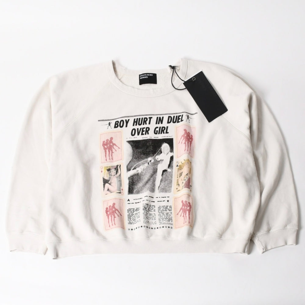 New and unused Enfants Riches Déprimés BOY HURT IN DUEL RAGLAN CREWNECK Sweat 02-0528 XXL Used 4a005525