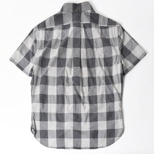 極美品 CHROME HEARTS クロムハーツ ブロックチェック柄 半袖シャツ クロスボールボタン CHプラス グレー ブラック Lサイズ シルバー925 中古 4a005231