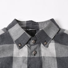 画像をギャラリービューアに読み込む, 極美品 CHROME HEARTS クロムハーツ ブロックチェック柄 半袖シャツ クロスボールボタン CHプラス グレー ブラック Lサイズ シルバー925 中古 4a005231