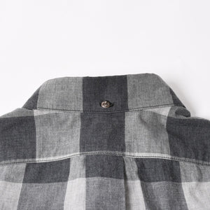 極美品 CHROME HEARTS クロムハーツ ブロックチェック柄 半袖シャツ クロスボールボタン CHプラス グレー ブラック Lサイズ シルバー925 中古 4a005231