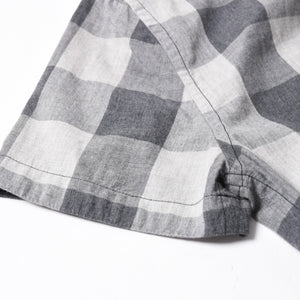極美品 CHROME HEARTS クロムハーツ ブロックチェック柄 半袖シャツ クロスボールボタン CHプラス グレー ブラック Lサイズ シルバー925 中古 4a005231