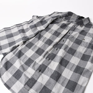 極美品 CHROME HEARTS クロムハーツ ブロックチェック柄 半袖シャツ クロスボールボタン CHプラス グレー ブラック Lサイズ シルバー925 中古 4a005231