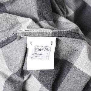 極美品 CHROME HEARTS クロムハーツ ブロックチェック柄 半袖シャツ クロスボールボタン CHプラス グレー ブラック Lサイズ シルバー925 中古 4a005231