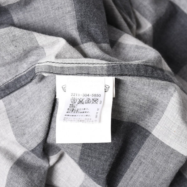 極美品 CHROME HEARTS クロムハーツ ブロックチェック柄 半袖シャツ クロスボールボタン CHプラス グレー ブラック Lサイズ シルバー925 中古 4a005231