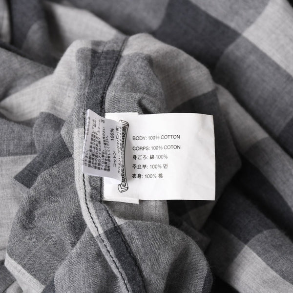 極美品 CHROME HEARTS クロムハーツ ブロックチェック柄 半袖シャツ クロスボールボタン CHプラス グレー ブラック Lサイズ シルバー925 中古 4a005231