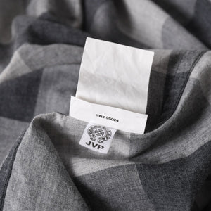 極美品 CHROME HEARTS クロムハーツ ブロックチェック柄 半袖シャツ クロスボールボタン CHプラス グレー ブラック Lサイズ シルバー925 中古 4a005231
