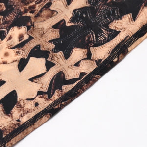 新品未使用 CHROME HEARTS クロムハーツ All Over Cross Print Mesh Mini Skirt セメタリークロス シアーメッシュ生地 タイトミニスカート ブラック ブラウン Sサイズ 中古 4a005224