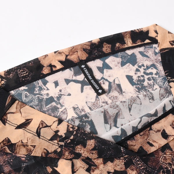 新品未使用 CHROME HEARTS クロムハーツ All Over Cross Print Mesh Mini Skirt セメタリークロス シアーメッシュ生地 タイトミニスカート ブラック ブラウン Sサイズ 中古 4a005224