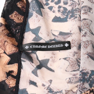 新品未使用 CHROME HEARTS クロムハーツ All Over Cross Print Mesh Mini Skirt セメタリークロス シアーメッシュ生地 タイトミニスカート ブラック ブラウン Sサイズ 中古 4a005224