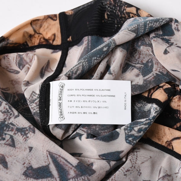 新品未使用 CHROME HEARTS クロムハーツ All Over Cross Print Mesh Mini Skirt セメタリークロス シアーメッシュ生地 タイトミニスカート ブラック ブラウン Sサイズ 中古 4a005224