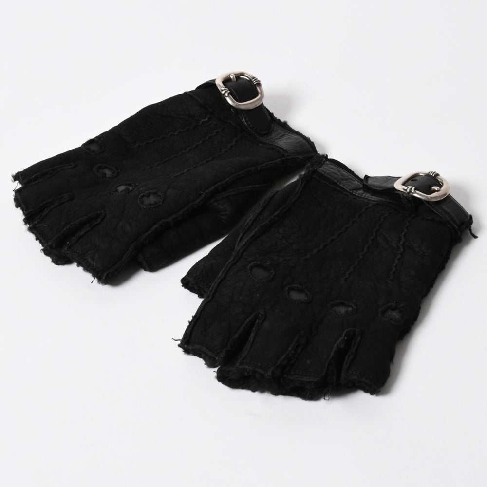 CHROME HEARTS クロムハーツ シアリング フィンガーレス バックルグローブ サイズ8.5 195/215 ガンスリンガー ラムレザー ブラックレザー 美品 中古 4a005530