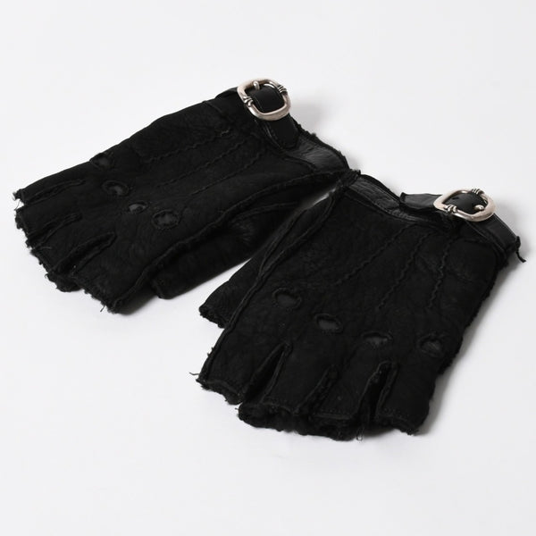 CHROME HEARTS クロムハーツ シアリング フィンガーレス バックルグローブ サイズ8.5 195/215 ガンスリンガー ラムレザー ブラックレザー 美品 中古 4a005530