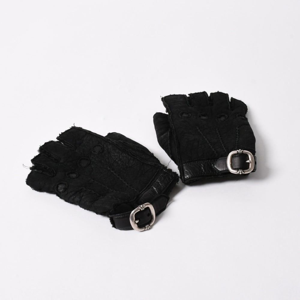 CHROME HEARTS Shearling Fingerless Buckle Gloves Size 8.5 195/215 Gunslinger Lamb Leather Black Leather Good Condition Used 4a005530