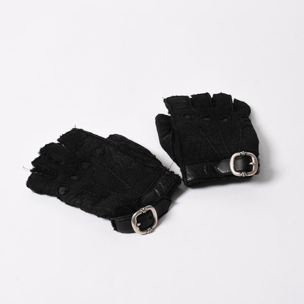 CHROME HEARTS クロムハーツ シアリング フィンガーレス バックルグローブ サイズ8.5 195/215 ガンスリンガー ラムレザー ブラックレザー 美品 中古 4a005530