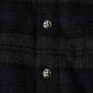 CHROME HEARTS クロムハーツ リバーシブルジャケット シャツジャケット 中綿シャツ クロスボールボタン グリーン ネイビー サイズM 美品 中古 4a005529