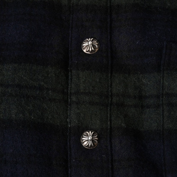 CHROME HEARTS クロムハーツ リバーシブルジャケット シャツジャケット 中綿シャツ クロスボールボタン グリーン ネイビー サイズM 美品 中古 4a005529