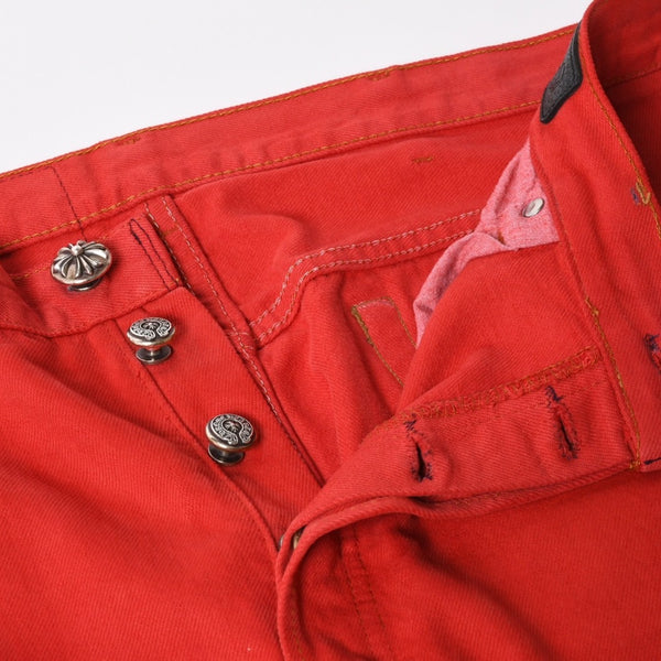 極美品 CHROME HEARTS クロムハーツ デニムパンツ リーバイス サイズ36 ラージCHクロスパッチ セメタリークロスパッチ 18パッチ Levi's 中古 4a005539