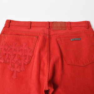 極美品 CHROME HEARTS クロムハーツ デニムパンツ リーバイス サイズ36 ラージCHクロスパッチ セメタリークロスパッチ 18パッチ Levi's 中古 4a005539