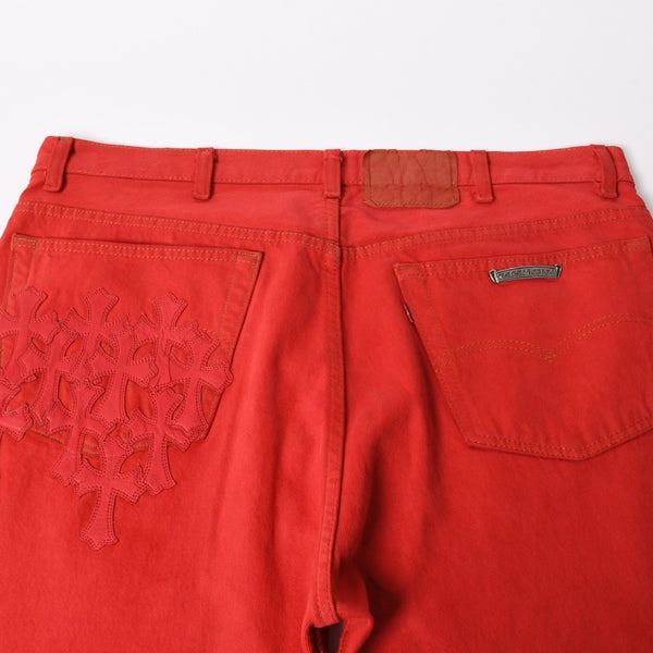 極美品 CHROME HEARTS クロムハーツ デニムパンツ リーバイス サイズ36 ラージCHクロスパッチ セメタリークロスパッチ 18パッチ Levi's 中古 4a005539