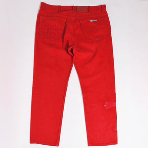 極美品 CHROME HEARTS クロムハーツ デニムパンツ リーバイス サイズ36 ラージCHクロスパッチ セメタリークロスパッチ 18パッチ Levi's 中古 4a005539