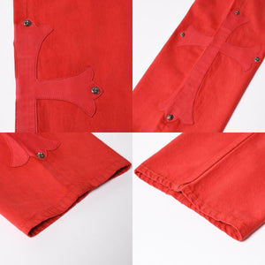 極美品 CHROME HEARTS クロムハーツ デニムパンツ リーバイス サイズ36 ラージCHクロスパッチ セメタリークロスパッチ 18パッチ Levi's 中古 4a005539