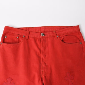 極美品 CHROME HEARTS クロムハーツ デニムパンツ リーバイス サイズ36 ラージCHクロスパッチ セメタリークロスパッチ 18パッチ Levi's 中古 4a005539