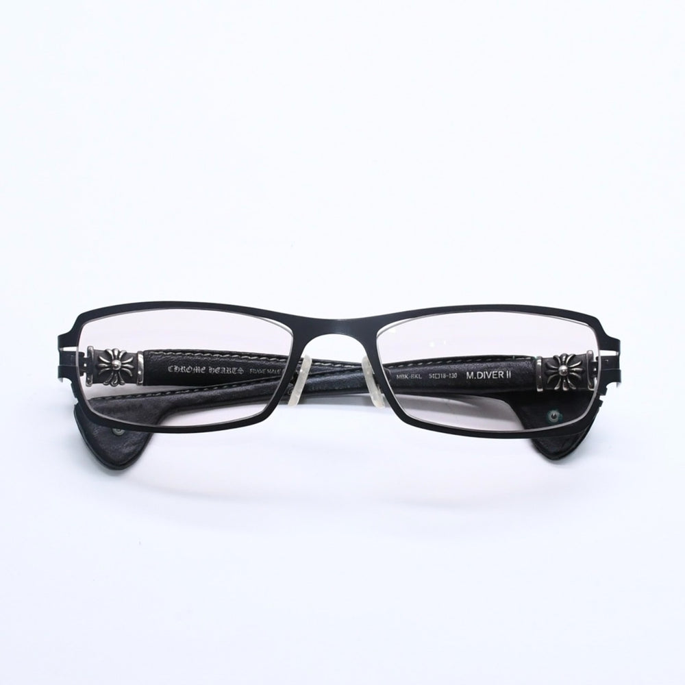 CHROME HEARTS クロムハーツ M.DIVER 2 CHプラステンプル レザーサングラス アイウェア シルバー925 美品 中古 4a005600