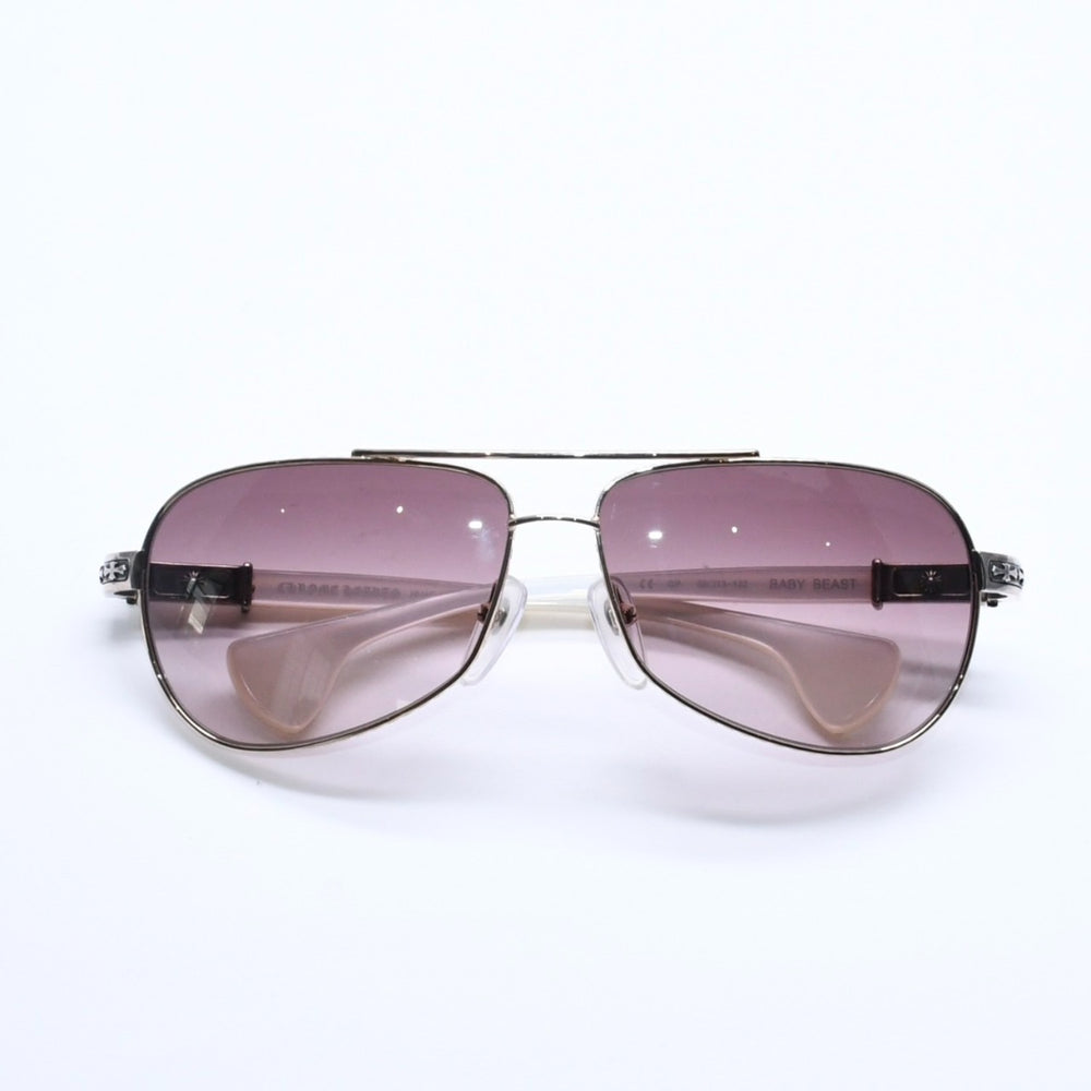 極美品 CHROME HEARTS クロムハーツ BABY BEAST ベイビービースト ティアドロップ サングラス ホワイト ゴールド 中古 4a005590