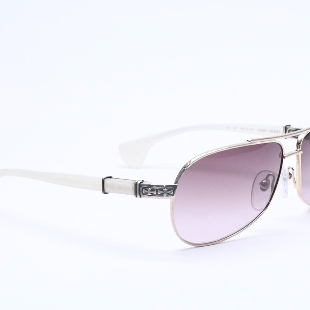 極美品 CHROME HEARTS クロムハーツ BABY BEAST ベイビービースト ティアドロップ サングラス ホワイト ゴールド 中古 4a005590