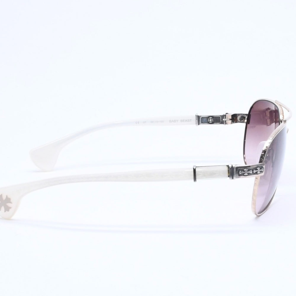 極美品 CHROME HEARTS クロムハーツ BABY BEAST ベイビービースト ティアドロップ サングラス ホワイト ゴールド 中古 4a005590