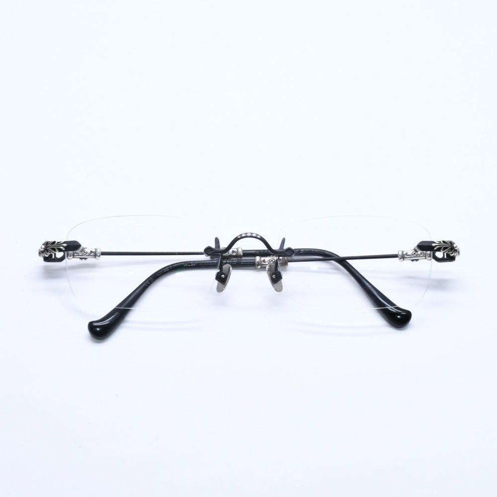 極美品 CHROME HEARTS クロムハーツ PILLS 3 メガネ シルバー925 55☐20-144 アイウェア フローラル CHプラス スクエア ブラック シルバー金具 中古 4a005585