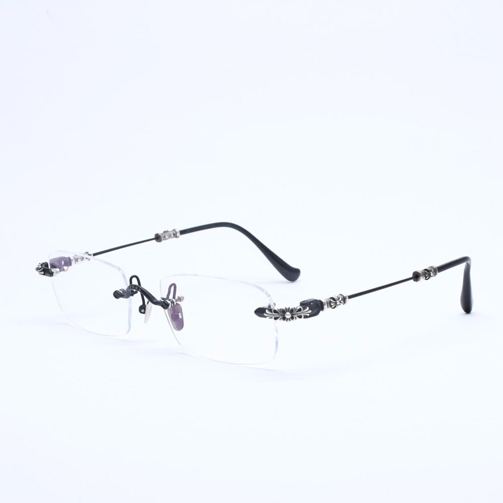 極美品 CHROME HEARTS クロムハーツ PILLS 3 メガネ シルバー925 55☐20-144 アイウェア フローラル CHプラス スクエア ブラック シルバー金具 中古 4a005585