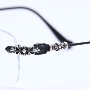 Very Good Condition CHROME HEARTS PILLS 3 Glasses Silver 925 55☐20-144 Eyewear Floral CH Plus Square Black Silver Hardware Used 4a005585